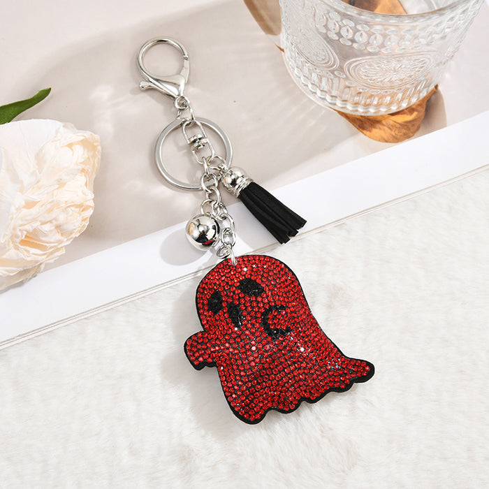 Wholesale Rhinestone Ghost Head Keychain Zinc Alloy  Gift Bag Charm Car Key Accessory