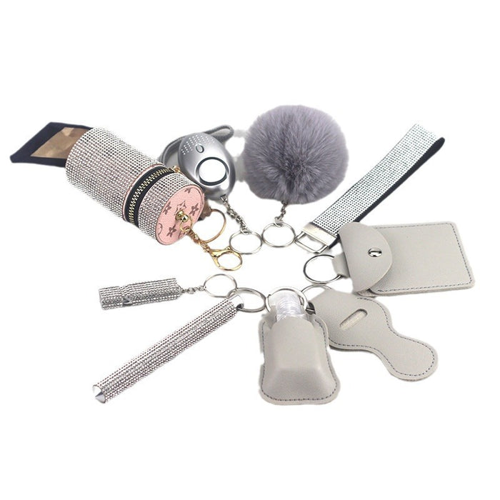 Wholesale Multifunctional Leather Pom Pom Keychain Diamond 9-piece Set JDC-KC-TouMS046