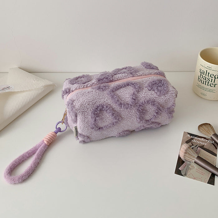 Wholesale Heart-Shaped Plush Handbag-Style Cosmetic Bag