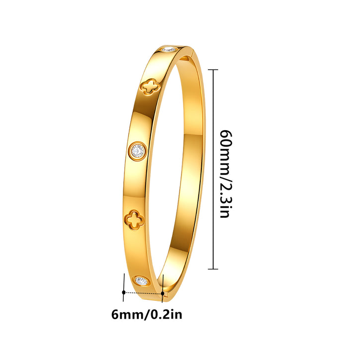 Wholesale Four-leaf Clover Rhinestone Stainless Steel Bracelet Women Daily Jewelry Accessory
