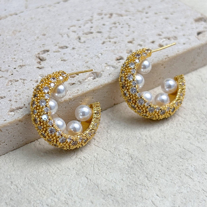 Wholesale Beaded zircon copper earrings plated with 18K gold