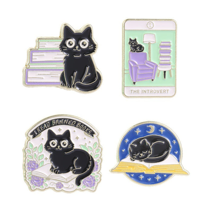 Wholesale Black Cat Reading Brooch Zinc Alloy Enamel Pin For Book Lovers Chic Fashion Accessory