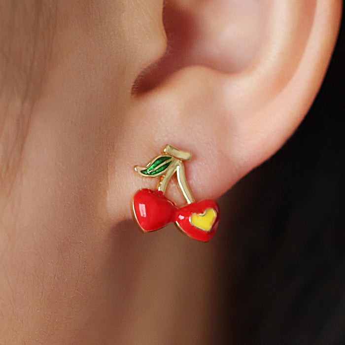 Wholesale Colorful oil-dripping cherry ladybug earrings