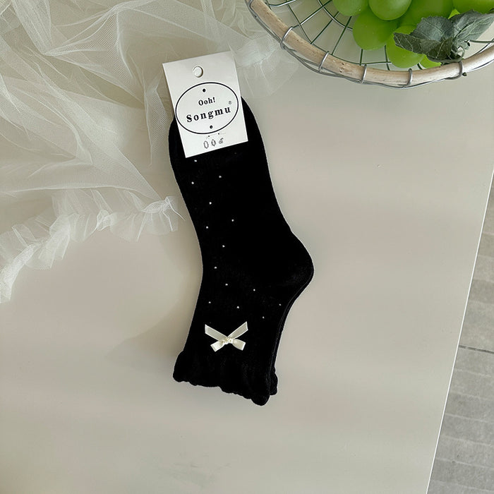 Wholesale Bow tie socks with polka dots, low cut, mid length socks
