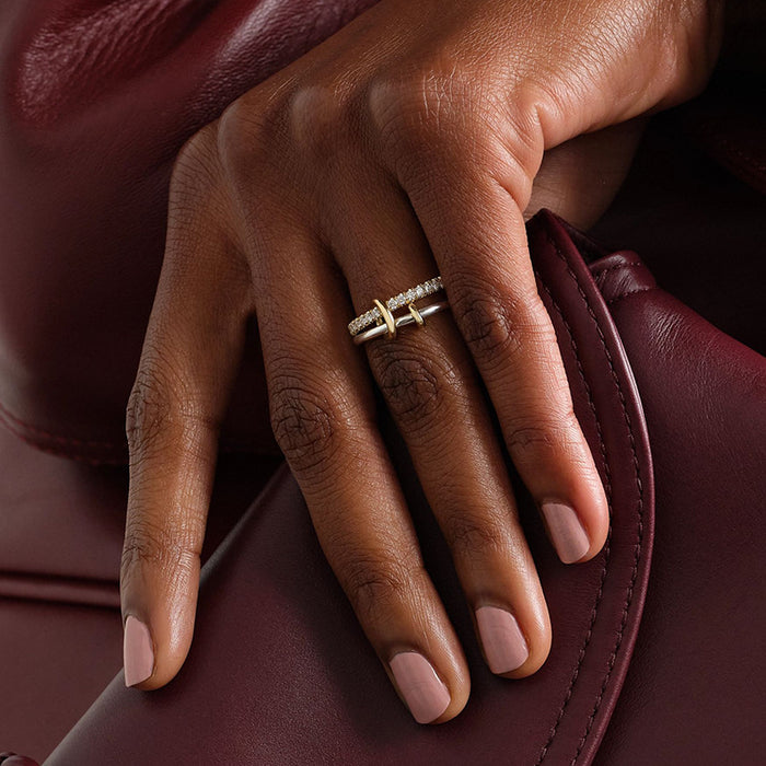 Wholesale S925 Sterling Silver Circumference Diamond Double Layer Jewelry Ring