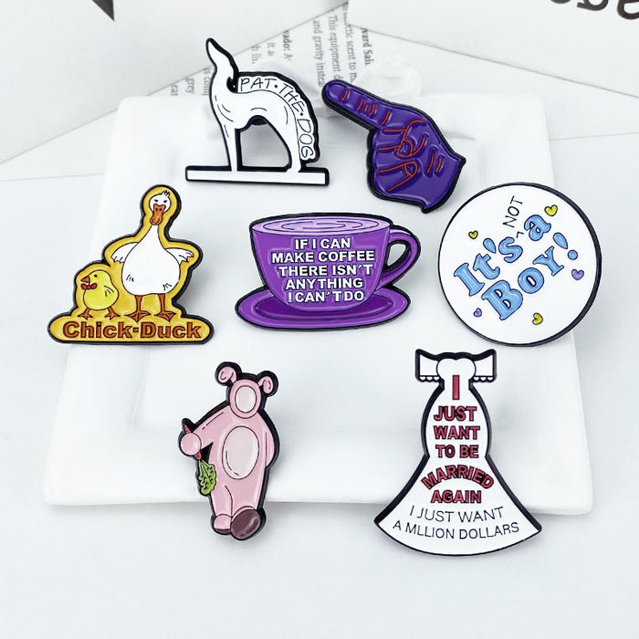 Wholesale Cartoon Brooch Badge Enamel Pin Rabbit Duck Dog Coffee Cup Zinc Alloy Fashion Accessory MOQ≥2