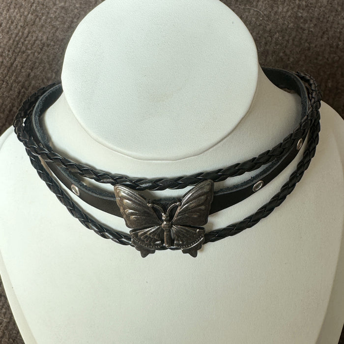 Wholesale  Retro Butterfly Punk Rock Girly Multi-Layer Leather Necklace