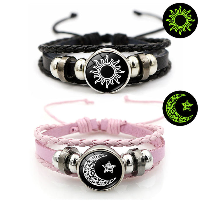 Wholesale Sun Moon Leather Bracelet Vintage Multi-layer Beaded Woven Bracelet Gift