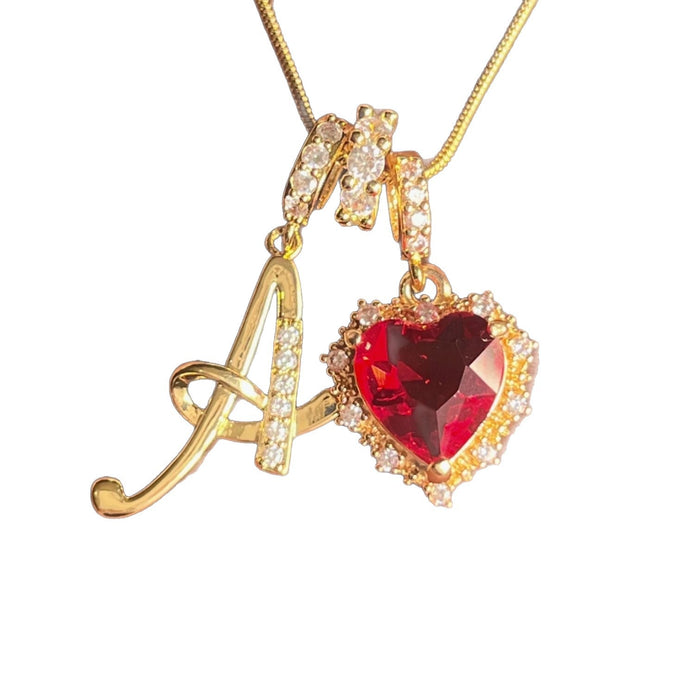 Wholesale Vintage letter red zircon heart necklace