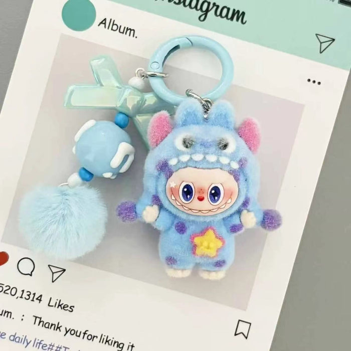 Wholesale Flocked Polka Dot Monster PVC Bag Charm Keychain Decorative Gift For Students