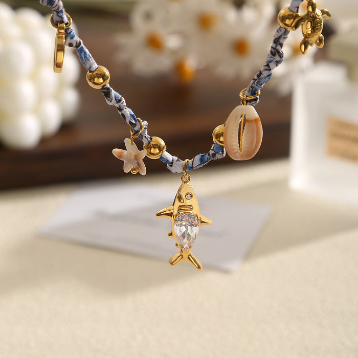 Wholesale Braided Stainless Steel Flower and Ocean Necklace