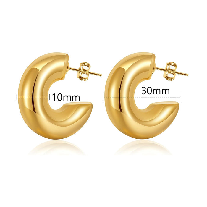 Wholesale Stainless Steel Gold Plated Hoop Earrings Round Open Hollow C-Shaped