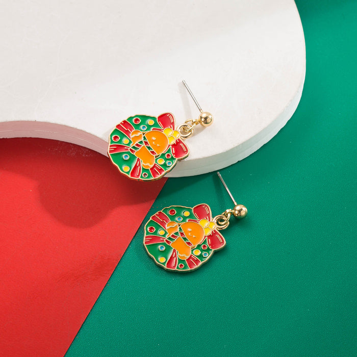 Wholesale Christmas Alloy Drip Oil Earrings - Tree & Gingerbread Man Motif
