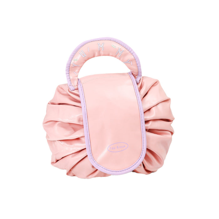 Wholesale PU Pink Cylindrical Cosmetic Bag Light Luxury Drawstring Travel Makeup Pouch For Women