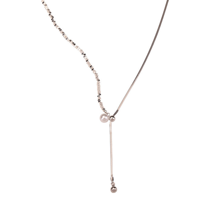 Wholesale Premium pearl necklace, sweater chain, titanium steel not fading, light luxury, niche collarbone chain, neck chain