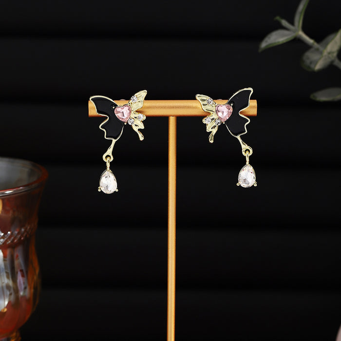 Wholesale Silver Butterfly Tassel Earrings High-end Earrings Elegant Diamond Pearl Long Earrings