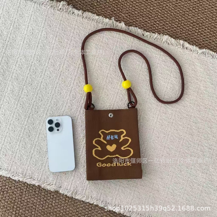 Wholesale Knitted Crossbody Bag with Rope and Beads Cute Phone Purse MOQ≥3