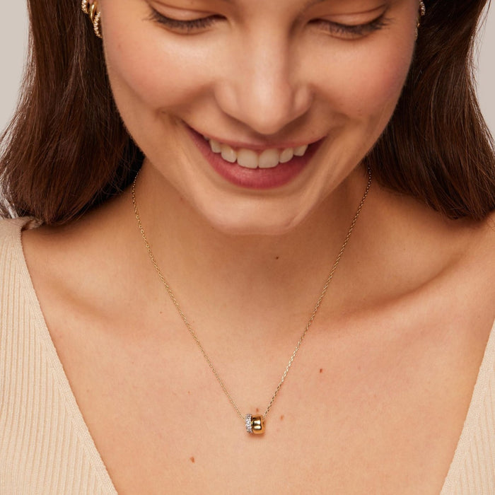 Wholesale Brass genuine gold electroplated zircon set fashionable double circle pendant versatile women's necklace