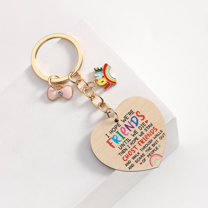 Wholesale Letter Good Friends Wooden Round Keychain JDC-KC-RongRui057