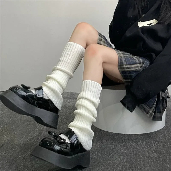 Wholesale Spring and Autumn Straight Knitted Vertical Strip Stacked Socks Warm Mid tube Socks Calf Socks