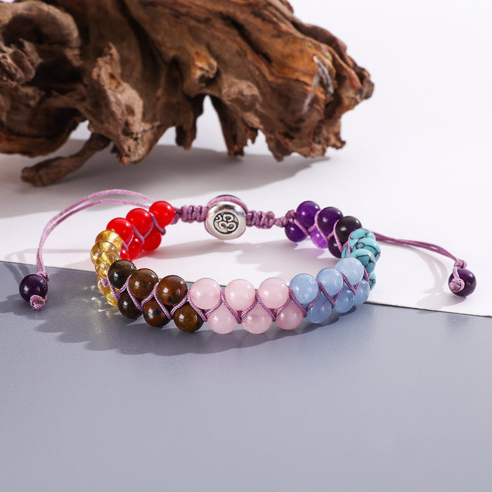 Wholesale Double layered volcanic stone woven adjustable bracelet with hand rope