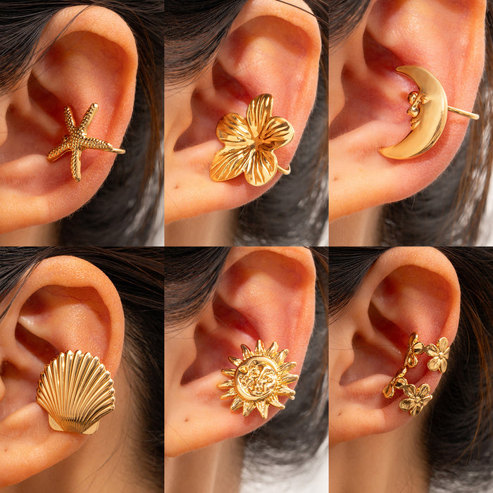 Wholesale Fashionable alloy earrings with light luxury and high-end feel, flower moon sun ear clip, ear bone clip