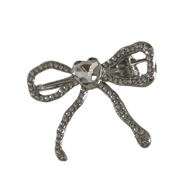 Wholesale Silver heart-shaped diamond bow hair clip, alloy duckbill clip, niche design, bangs clip, edge clip, hair accessory