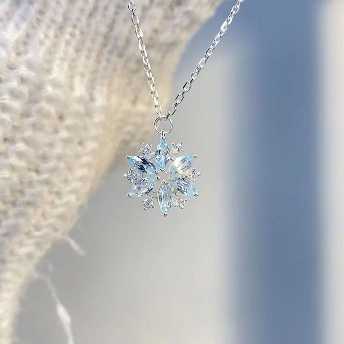 Wholesale Diamond Sky Blue Glass  Necklace Women Diamond Necklace
