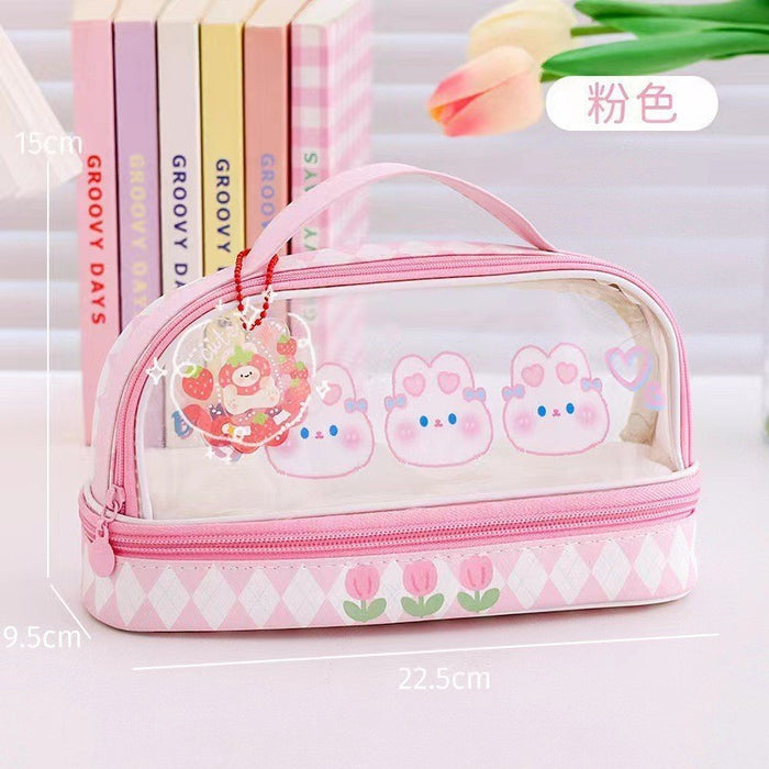 Wholesale Transparent Pencil Case for Girls Cute Rabbit Design Large Capacity Stationery Bag