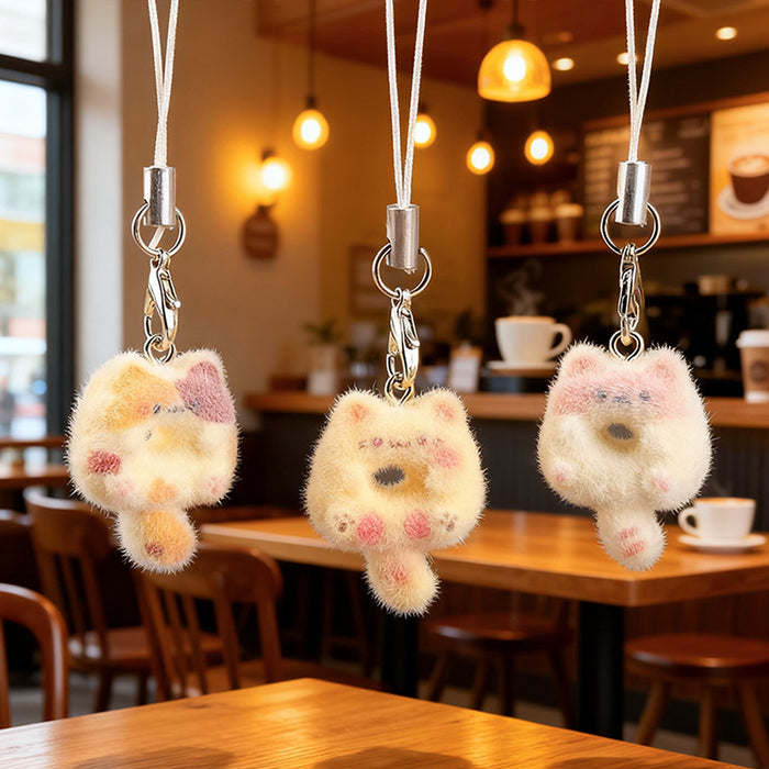 Wholesale Flocked Cat Donut Keychain