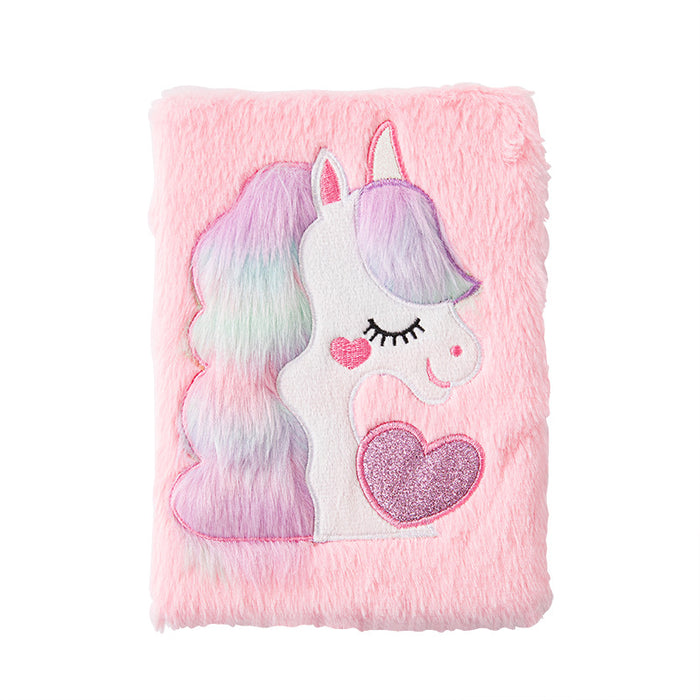 Wholesale Unicorn Plush Notebook Macaron Girl' s Heart Diary Student Cartoon Hand Ledger Wireless Glue Pack