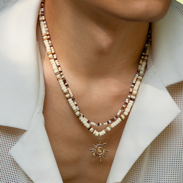 Wholesale Niche Sunwood Bead and nut Shell Bead Necklace