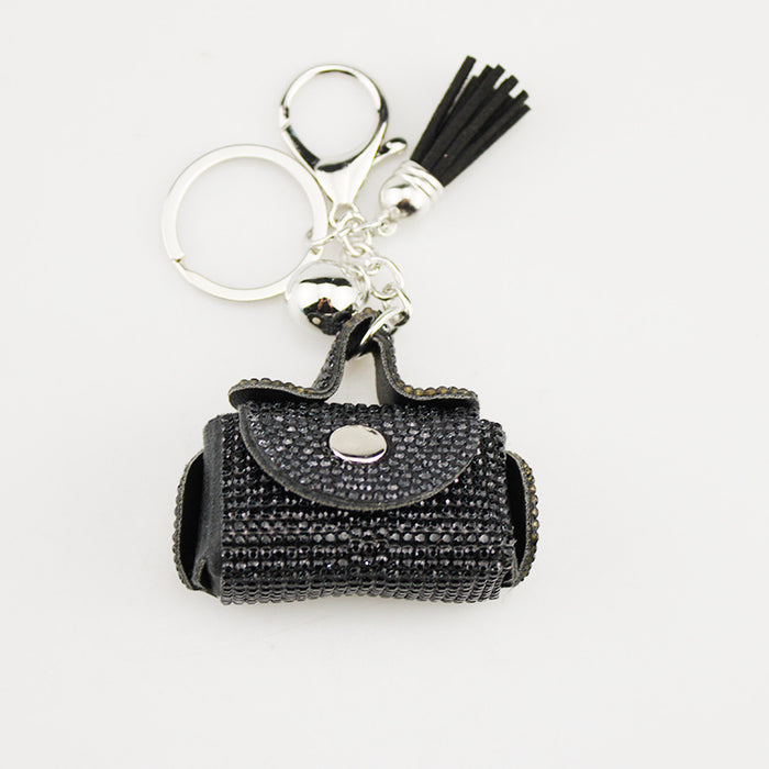 Wholesale Artificial Crystal Bag Charm Keychain With Rhinestone Tassel Stylish White Pendant For DIY Accessory And Boutique Resale