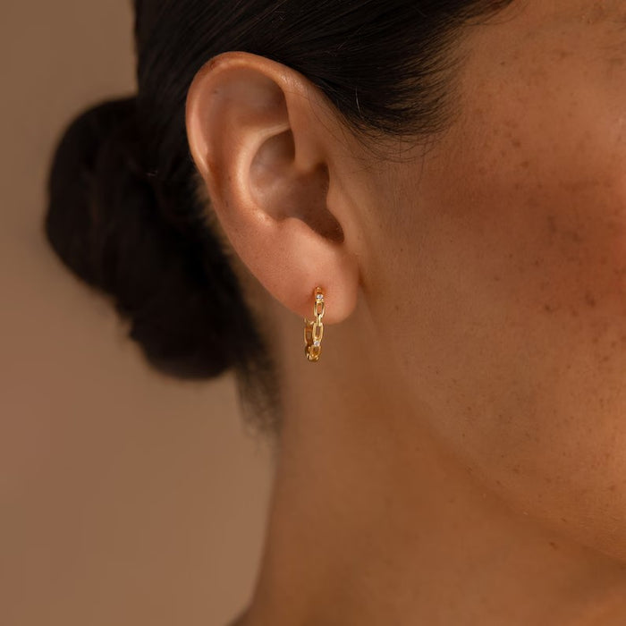 Wholesale Copper plated genuine gold micro inlaid zircon earrings, personalized C-shaped chain hollow earrings, temperament earrings