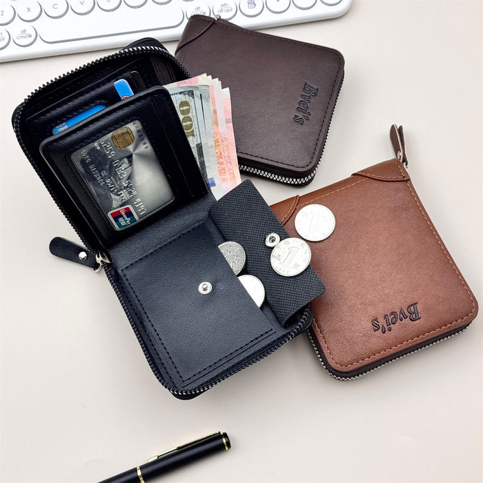 Wholesale Retro European American Style Men' s Wallet - PU Leather Solid Color Zipper Coin Purse