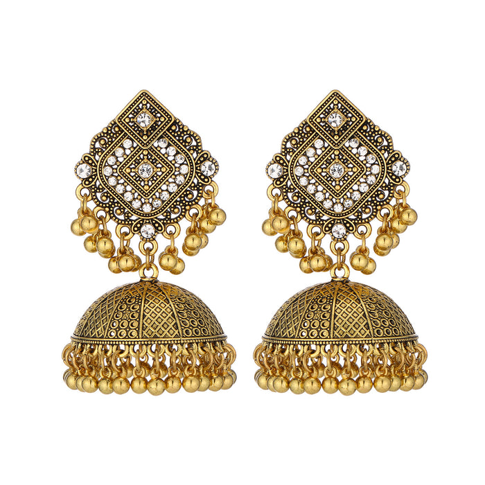 Wholesale vintage style pearl-studded rhinestone bell earrings with tassels