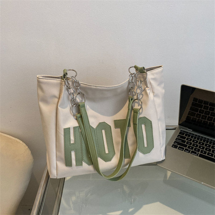 Wholesale Minimalist Shoulder Bag Trendy Color Contrasting Letter Chain Bag Large Capacity Fashionable Commuter Outdoor Tote Bag