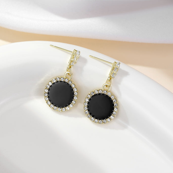 Wholesale Love black oil drop diamond square earrings silver needle light luxury earrings for women