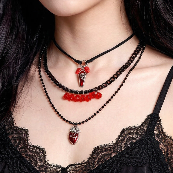 Wholesale Electroplated Alloy Gothic Heart Pendant Necklace Dripping Blood Skull Cross Jewelry MOQ≥5