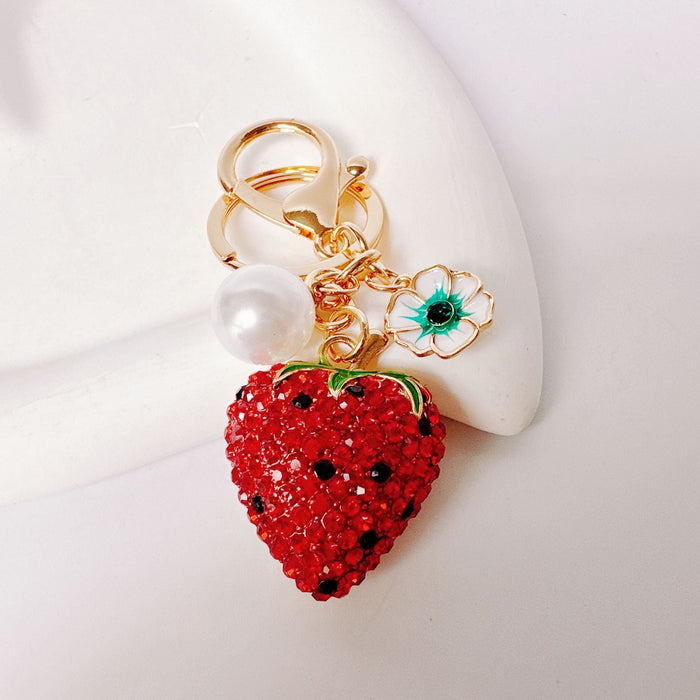 Wholesale Cute Rhinestone Strawberry Pineapple Fruit Alloy Keychain JDC-KC-ZhanLun003