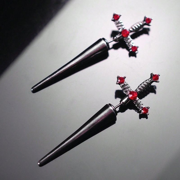 Wholesale  Black Crystal Diamond Sword Earrings Niche Dagger Design Earrings