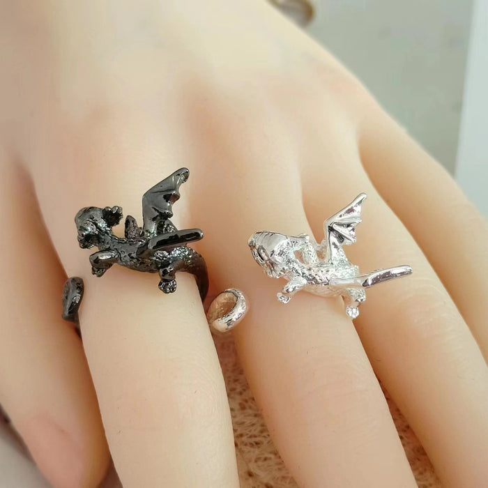 Wholesale Retro personality flying dragon shaped ring, niche design, cute ring, open index finger ring