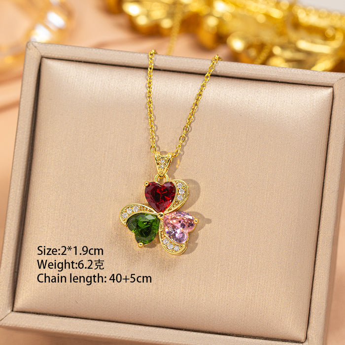 Wholesale Gold Plated Titanium Steel Floral Pendant Necklace Stylish Gift MOQ≥2