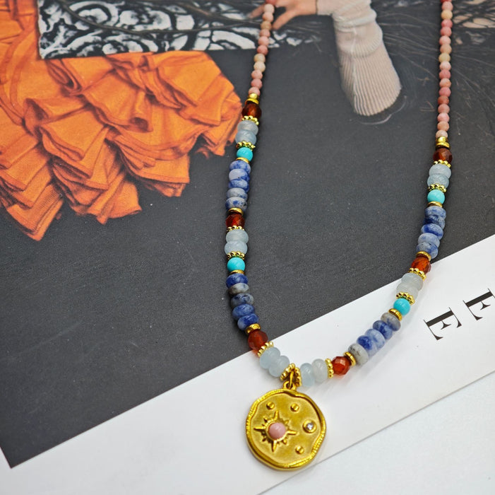 Wholesale Natural stone bead necklace, light luxury, high-end pearl sweater, chain lock, bone chain