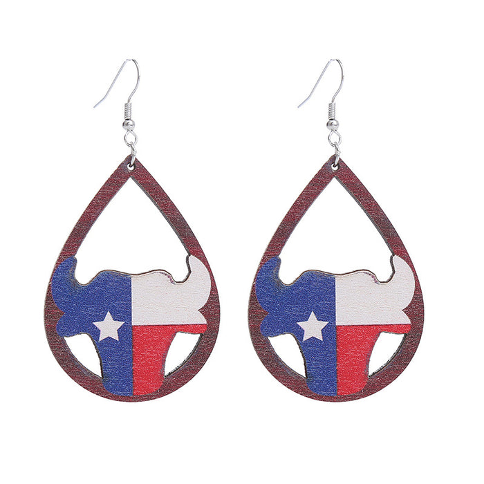 Wholesale American Independence Day Printed Wooden Water Drop Earrings JDC-ES-ChouTteng016