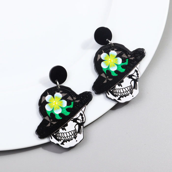 Wholesale Halloween Acrylic Skull Face Earrings JDC-ES-ChouD020