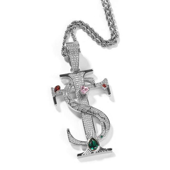 Wholesale Cross Pendant Necklace Men's Trendy Versatile Copper Inlaid Zircon Accessories