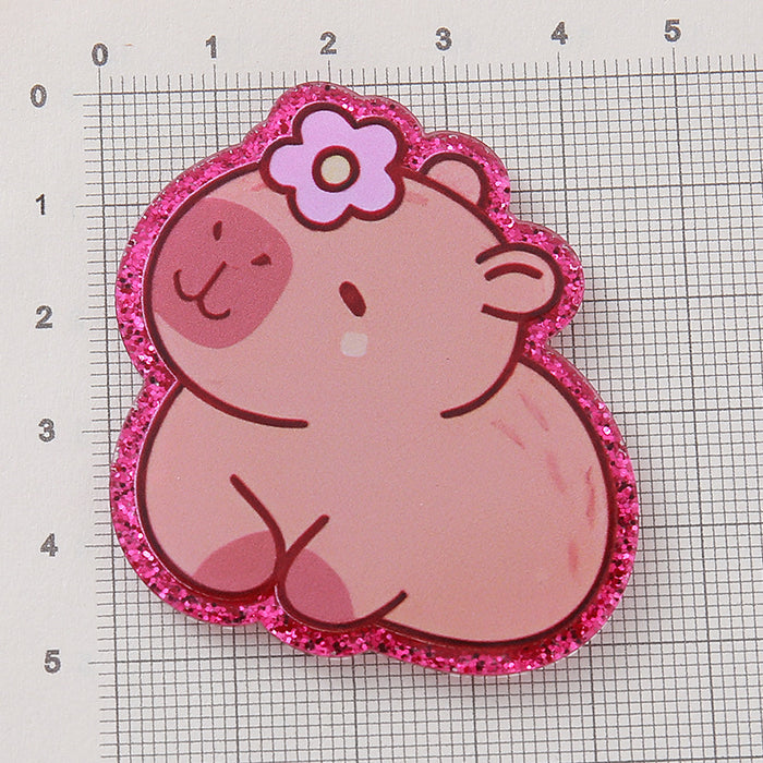 Wholesale New Sparkling Pink Cartoon Capibala Jewelry Patch Wear resistant Cute Shoe Flower Acrylic Pendant DIY Patch