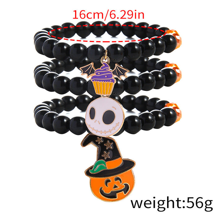Wholesale  Bracelet suit European and American Ghost Pumpkin Head Cat Girl Jewelry Holiday Gift Elastic Beaded Bracelet