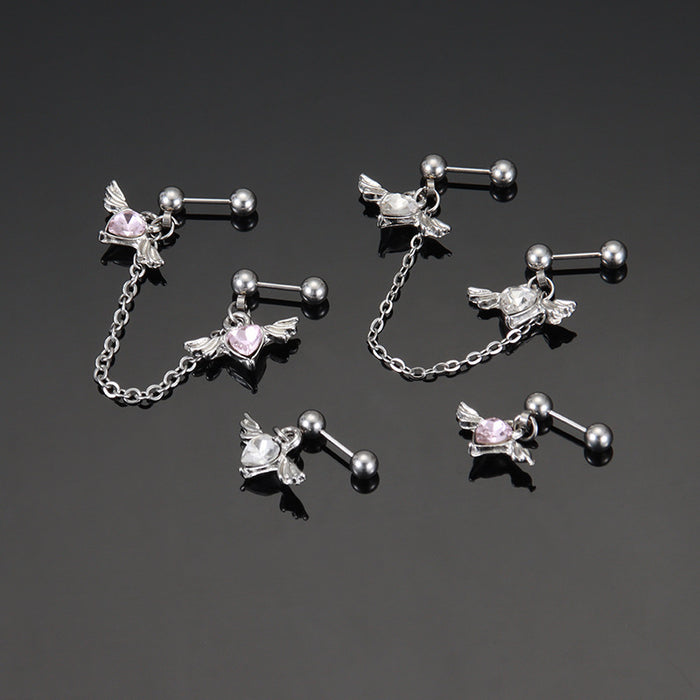 Wholesale Zircon earring chain earrings titanium steel double ear studs with personalized design